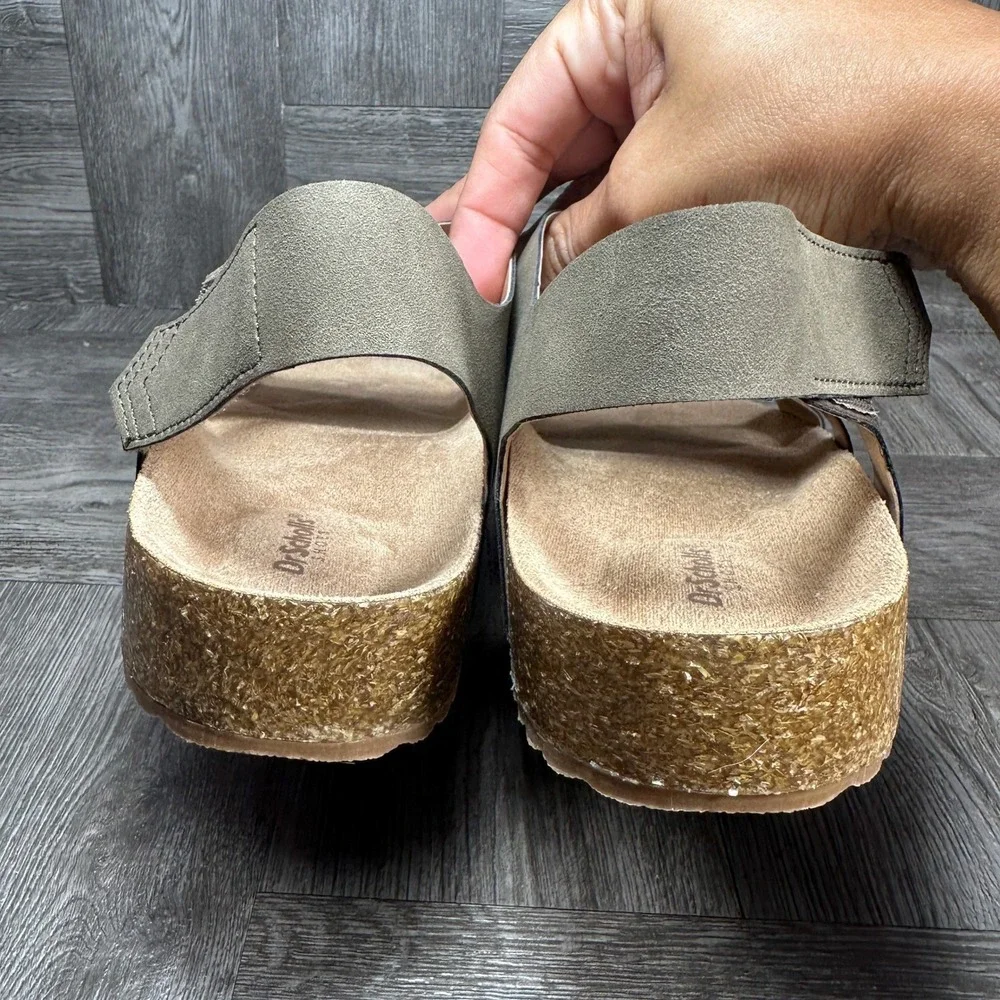 Dr. Scholls Luna Sandals Women 8 Olive Green Cork Wedge Slingback NEW